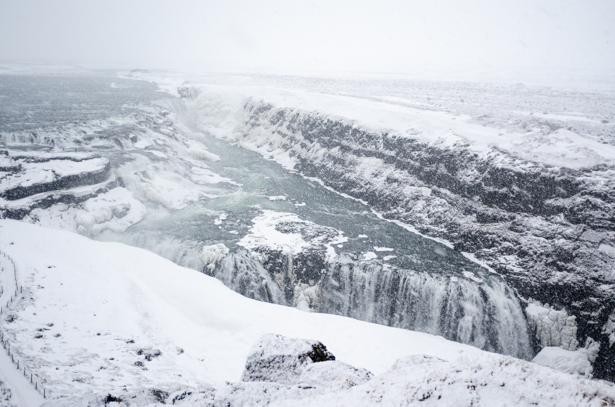 Gullfoss en hiver, en plein tempête de neige