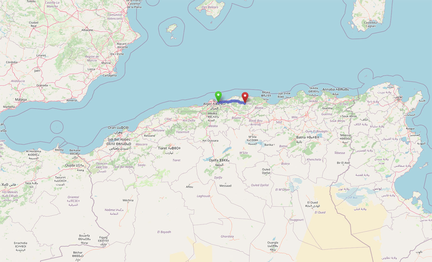 The route from Algiers to Tizi Ouzou