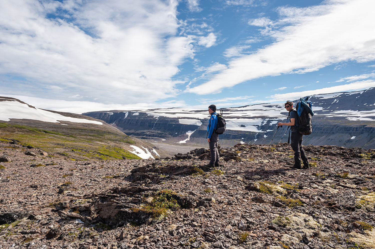 Hiking in the mountains in spring and summer